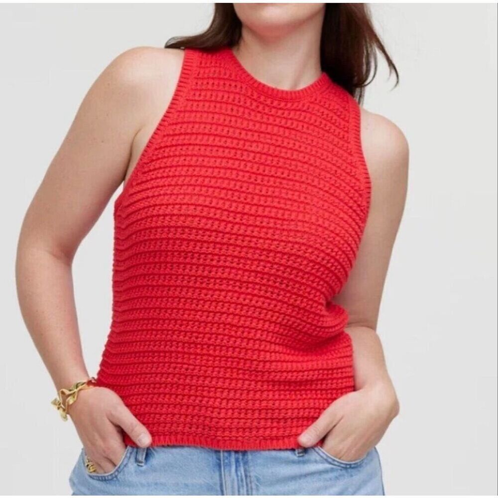 Madewell Tank Top Crochet-Knit Crewneck Sweater Tank Layer Red Size Small